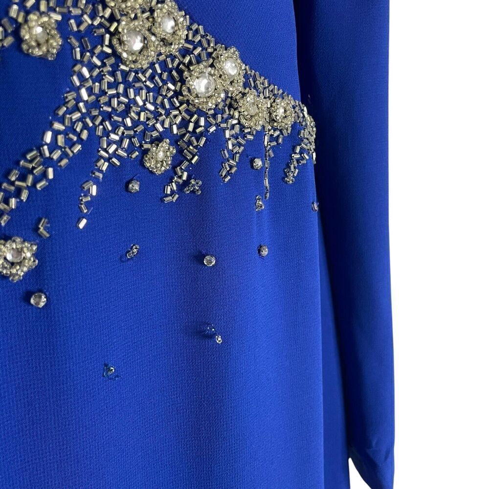 Lilli Diamond Vintage Blue Sheath Midi Rhinestone Beaded Dress Long Sleeve 10 - Picture 5 of 15